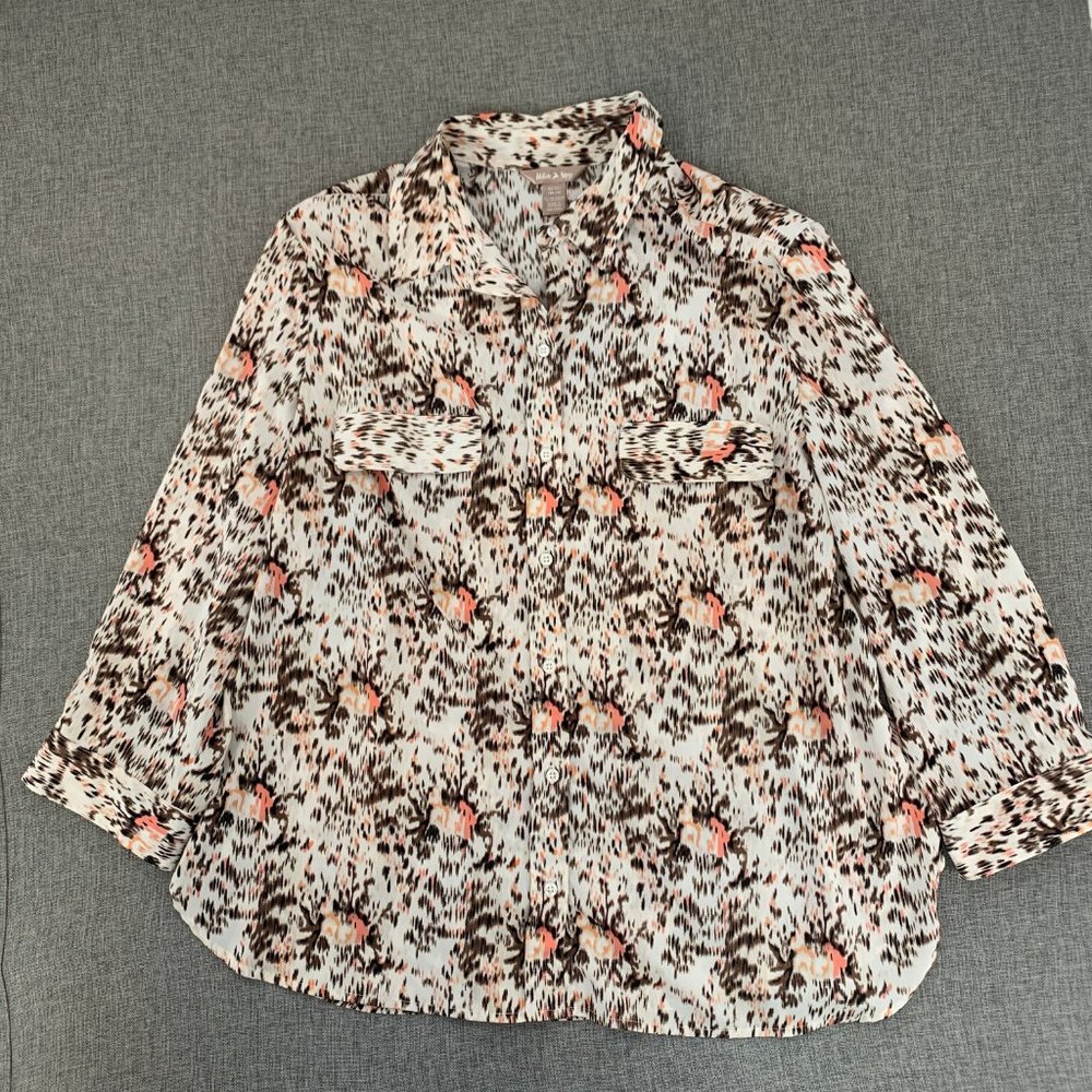 White Stag Button Down Chiffon Blouse Collared XL (16-18) Long Sleeve Polyester